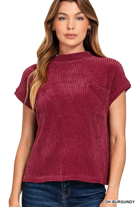 Chenille Waffle Short Sleeve Sweater