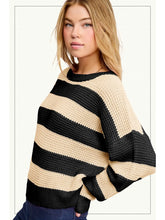 Load image into Gallery viewer, Loose Fit Striped Round Neck Long Sleeve Sweater