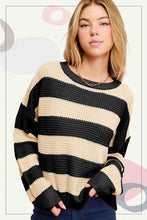 Load image into Gallery viewer, Loose Fit Striped Round Neck Long Sleeve Sweater