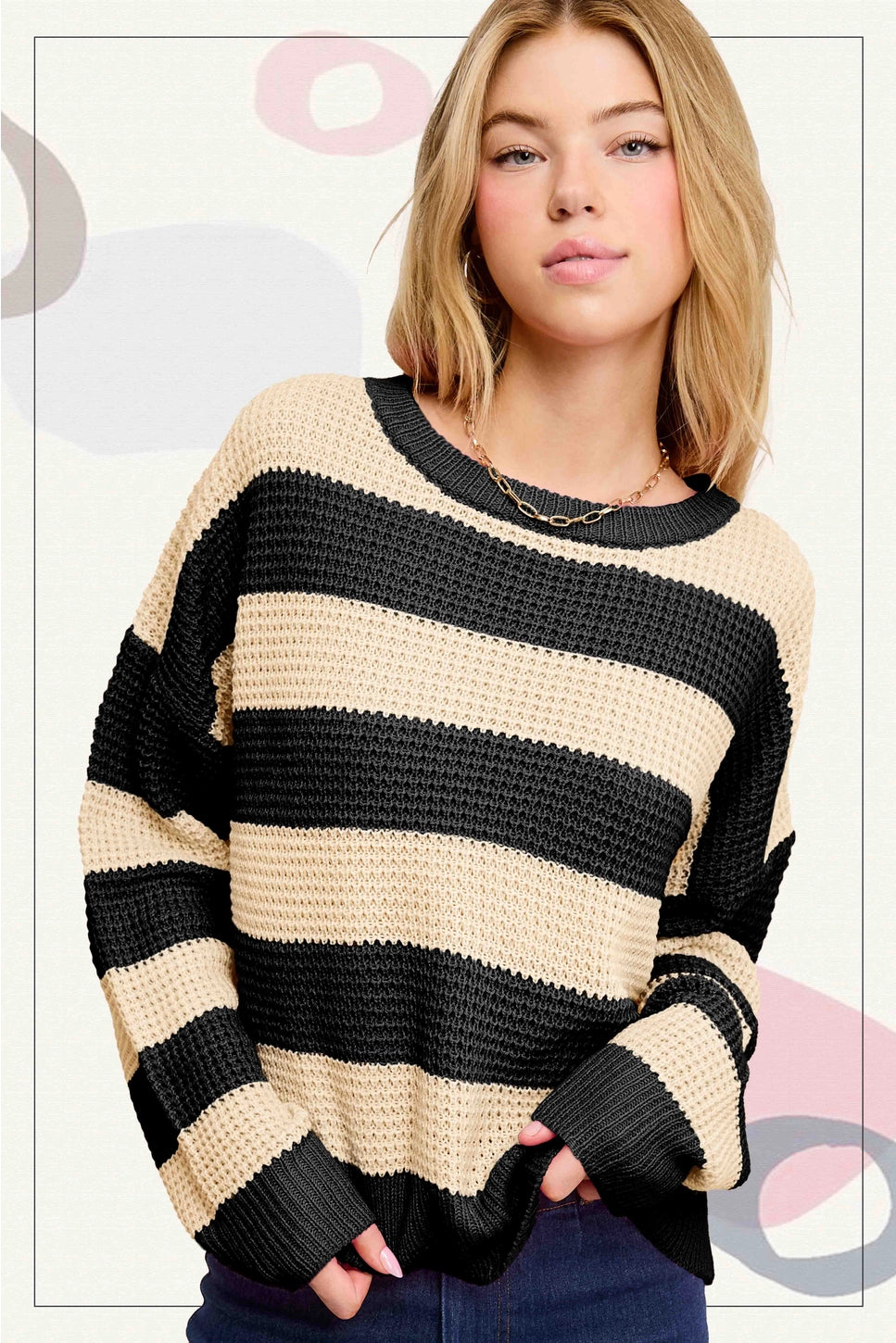Loose Fit Striped Round Neck Long Sleeve Sweater