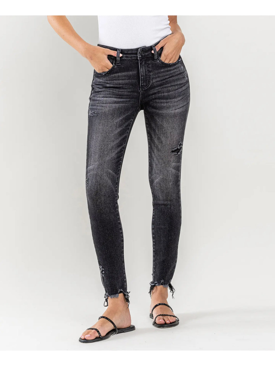 Mid Rise Uneven Raw Hem Crop Skinny Lovervet Jeans