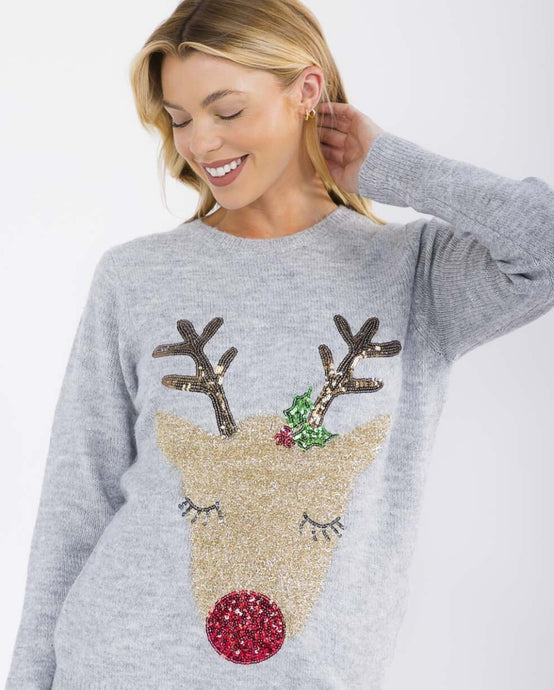 LONG SLEEVE CHRISTMAS REINDEER GRAPHIC SWEATER