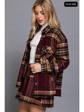 Load image into Gallery viewer, Plus Long Sleeve Wool Blend Plaid Button Down Jacket