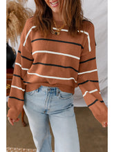 Load image into Gallery viewer, Striped Ribbed Edge Drop Shoulder Sweater