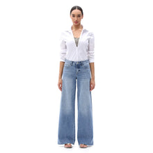 Load image into Gallery viewer, Mid Rise Wide Leg Jeans Raw Hem Vintage Distressed