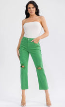 Load image into Gallery viewer, BUTTON CLOSURE POCKETS DISTRESS WIDE LEG DENIM PANTS