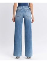 Load image into Gallery viewer, Mid Rise Medium Wash Clean Cut Raw Hem Wide Jeans