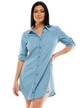 Load image into Gallery viewer, Chambray Mini Shirt Dress