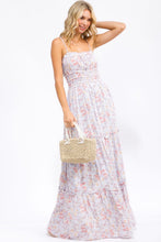 Load image into Gallery viewer, SLEEVELESS ELASTIC WAIST FLORAL TIERED MAXI DRESS