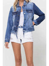 Load image into Gallery viewer, Distressed Contrast Cropped Classic Denim Jacket