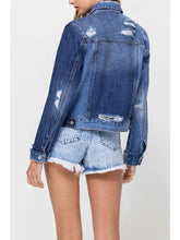 Load image into Gallery viewer, Distressed Contrast Cropped Classic Denim Jacket