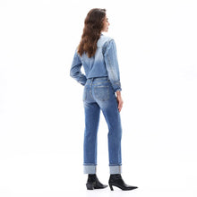 Load image into Gallery viewer, Mid Rise Cuffed Hems Straight Distressed Jeans