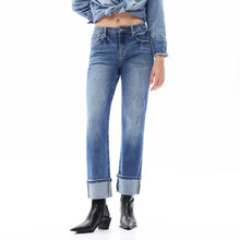 Load image into Gallery viewer, Mid Rise Cuffed Hems Straight Distressed Jeans