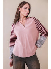 Load image into Gallery viewer, Oversized Floral &amp; Stripe Casual Knit Top