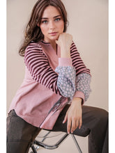 Load image into Gallery viewer, Oversized Floral &amp; Stripe Casual Knit Top