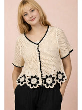 Load image into Gallery viewer, Floral Hem Crochet Button Down Top