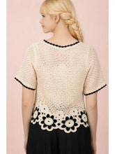 Load image into Gallery viewer, Floral Hem Crochet Button Down Top