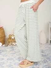 Load image into Gallery viewer, Textured Stripe Drawstring Wide Leg Lounge Pants