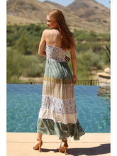 Load image into Gallery viewer, Smocked Strapless Maxi Dress Mixed Print and Lace