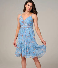 Load image into Gallery viewer, SLEEVELESS V-NECK TRIM DETAILED FLORAL PRINT MINI DRESS