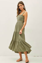 Load image into Gallery viewer, Embroidered Smocked Bodice Tier Midi Dress