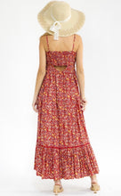 Load image into Gallery viewer, SLEEVELESS SMOCK FRONT SLIT FLORAL MAXI DRESS