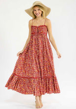 Load image into Gallery viewer, SLEEVELESS SMOCK FRONT SLIT FLORAL MAXI DRESS