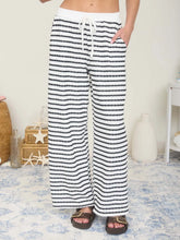 Load image into Gallery viewer, Textured Stripe Drawstring Wide Leg Lounge Pants