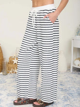 Load image into Gallery viewer, Textured Stripe Drawstring Wide Leg Lounge Pants