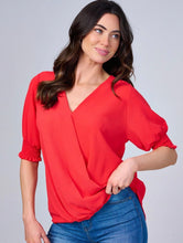 Load image into Gallery viewer, SHORT SLEEVES SURPLICE LOW-HIGH BLOUSE