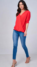 Load image into Gallery viewer, SHORT SLEEVES SURPLICE LOW-HIGH BLOUSE