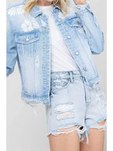 Load image into Gallery viewer, Classic Crop Denim Jacket W Flower Laser Print
