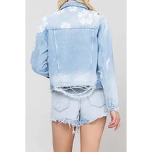 Load image into Gallery viewer, Classic Crop Denim Jacket W Flower Laser Print