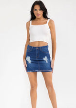 Load image into Gallery viewer, DISTRESS STRETCH DENIM MINI SKIRT