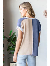 Load image into Gallery viewer, Ribbed Color Block Button Front Hi Low Short Sleeve Top