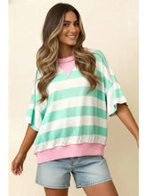 Load image into Gallery viewer, Flutter Elbow Sleeve Stripe French Terry Top