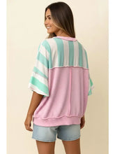 Load image into Gallery viewer, Flutter Elbow Sleeve Stripe French Terry Top
