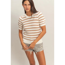 Load image into Gallery viewer, Striped Scallop Edge Puff Sleeve Knit Top