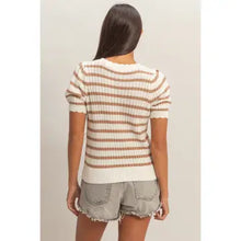 Load image into Gallery viewer, Striped Scallop Edge Puff Sleeve Knit Top