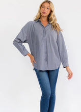 Load image into Gallery viewer, LONG SLEEVE BUTTON UP OVERSIZED STRIPES SHIRT