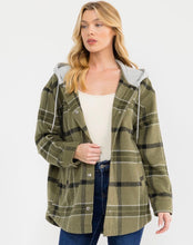 Load image into Gallery viewer, BUTTON CLOSURE FRONT POCKETS HOODED PLAID JACKET