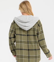 Load image into Gallery viewer, BUTTON CLOSURE FRONT POCKETS HOODED PLAID JACKET