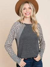 Load image into Gallery viewer, Animal Print and Stripe Contrast Top