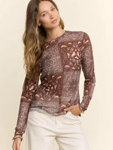 Load image into Gallery viewer, Western Bandana Print Mock Neck Mesh Top