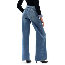 Load image into Gallery viewer, Mid Rise Wide Leg Jeans Raw Hem Vintage Distressed