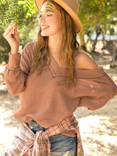 Load image into Gallery viewer, V-neck Waffle Long Sleeve Top