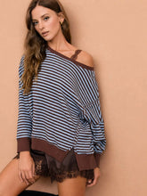 Load image into Gallery viewer, Stripe Exposed Seam Split Hem Long Sleeve Knit Top