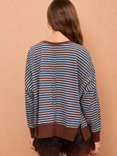 Load image into Gallery viewer, Stripe Exposed Seam Split Hem Long Sleeve Knit Top