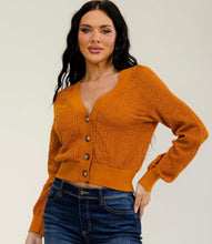 Load image into Gallery viewer, LONG SLEEVE BUTTON UP CROCHET SWEATER