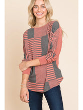 Load image into Gallery viewer, Stripe and Solid Dolman Sleeves Top